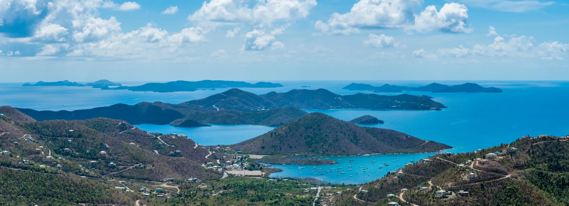 Representative imagery for Estate Lindholm: a panorama over Coral Bay on St. John. Not a photograph of this listing.