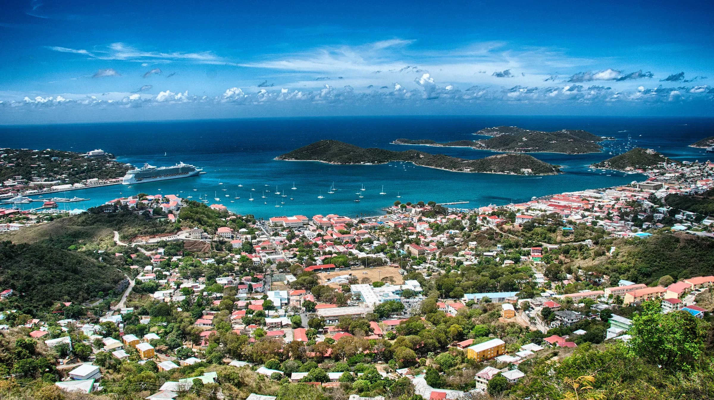 Representative imagery for Point Pleasant Resort: a wide view over Charlotte Amalie harbor and town on St. Thomas. Not a photograph of this listing.