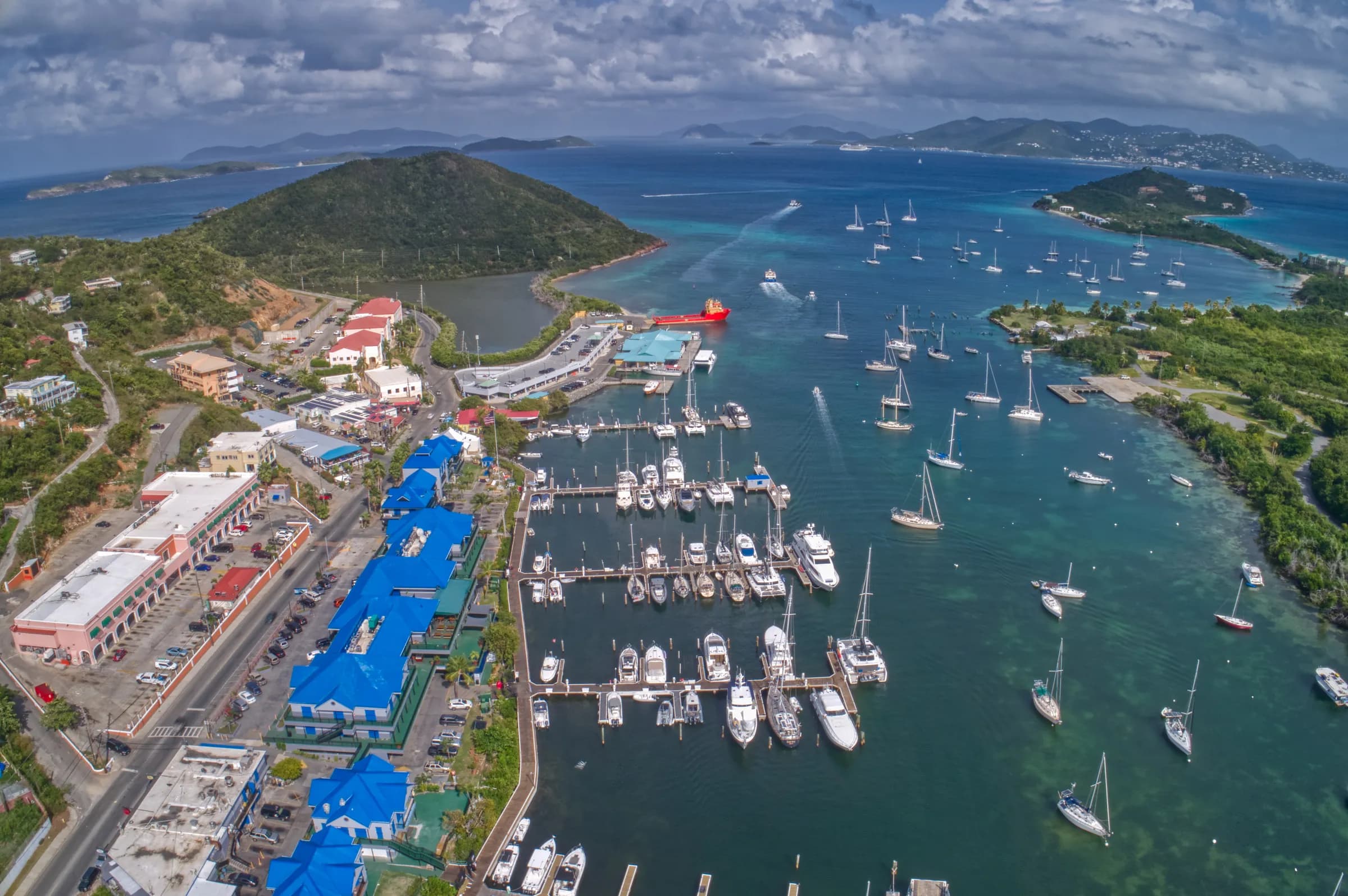 Representative imagery for Love City Excursions: the Red Hook marina on the east end of St. Thomas. Not a photograph of this listing.