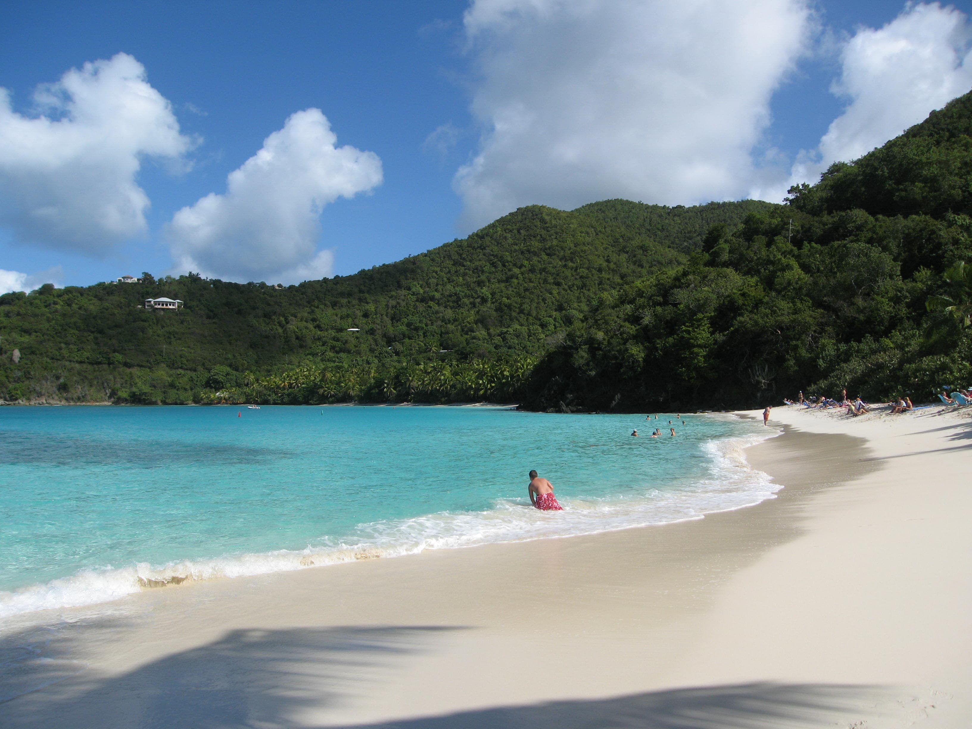 Sand and turquoise water at Hawksnest Beach on St. John, photographed in 2006.