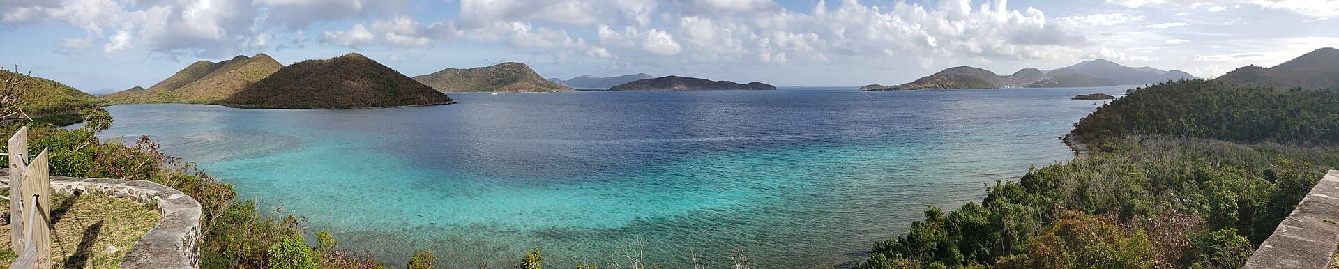 The turquoise shallows of Leinster Bay on St. John's north shore, looking toward the Narrows.