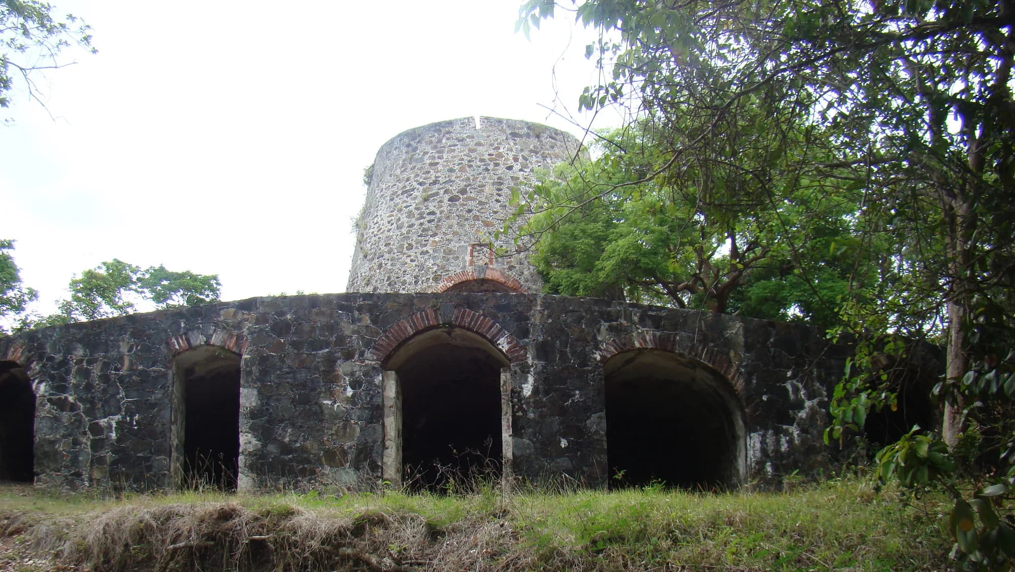 The stone windmill tower and arched lower chambers at Catherineberg Sugar Mill Ruins on St. John, photographed in 2008.