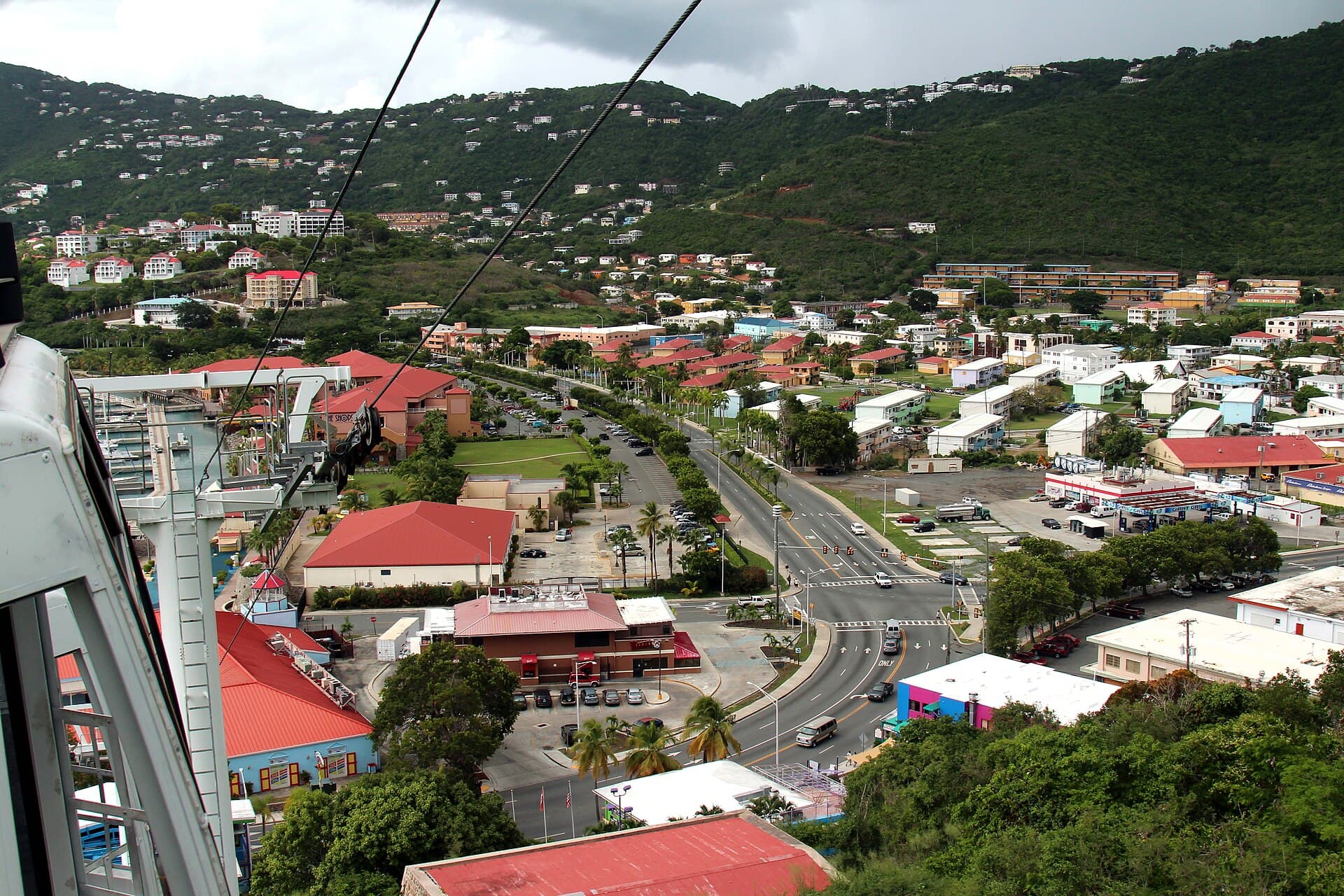 View from the Skyride to Paradise Point gondola over Havensight, St. Thomas.
