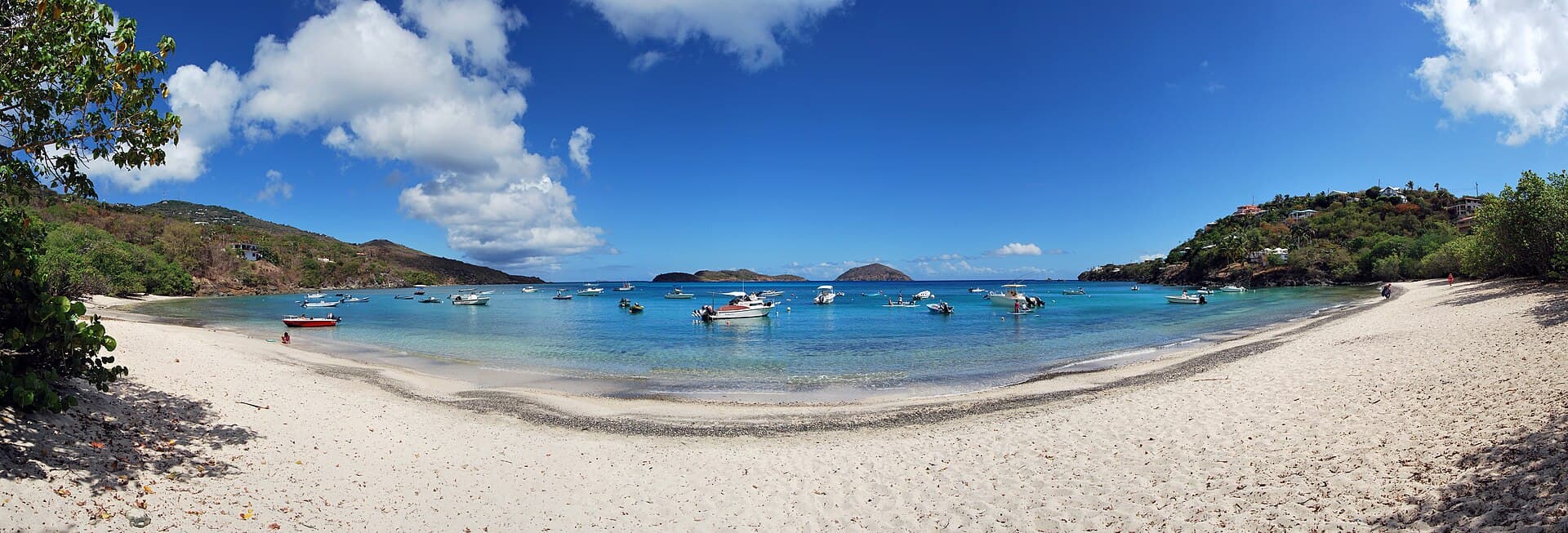 Fishing boats moored across Hull Bay on the north side of St. Thomas.