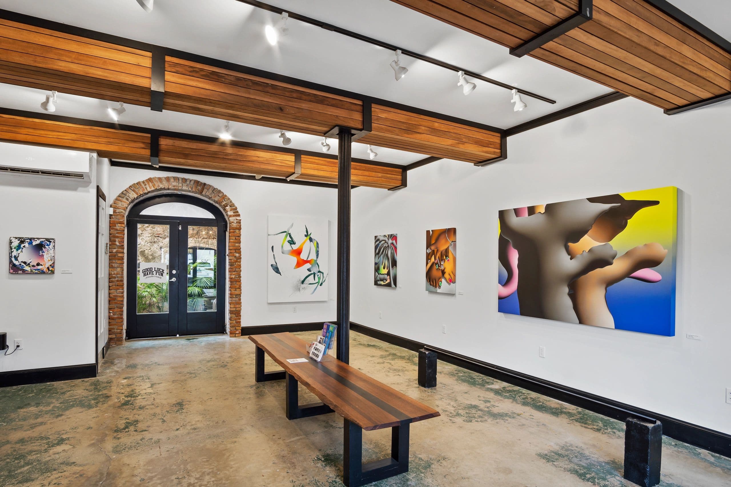 Contemporary artwork displayed inside the 81C gallery in Charlotte Amalie, St. Thomas.