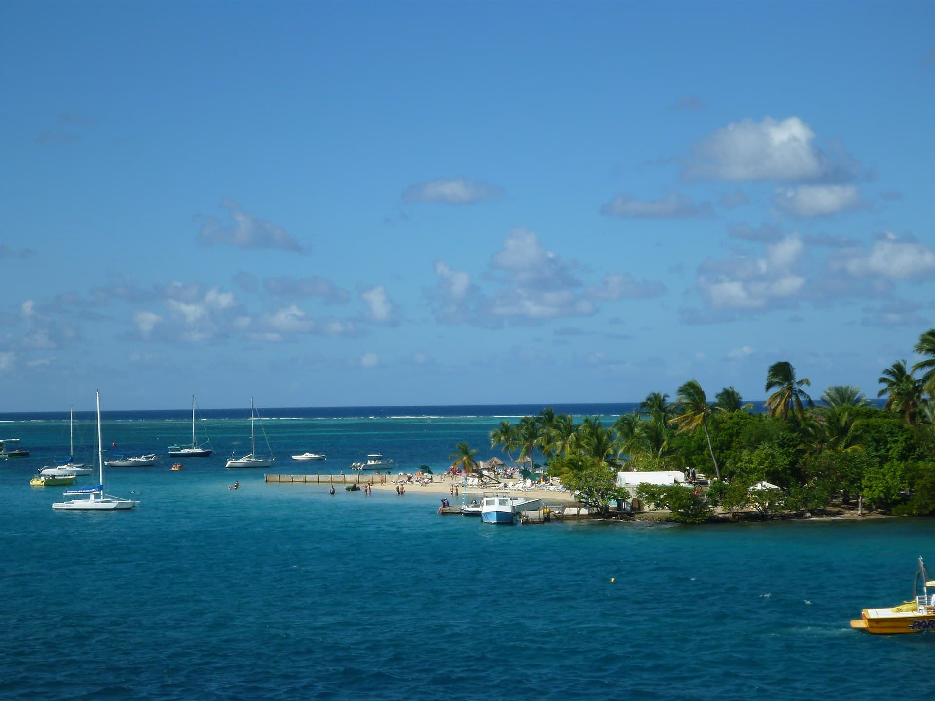 The palm-lined beach of Protestant Cay in Christiansted Harbor, St. Croix.