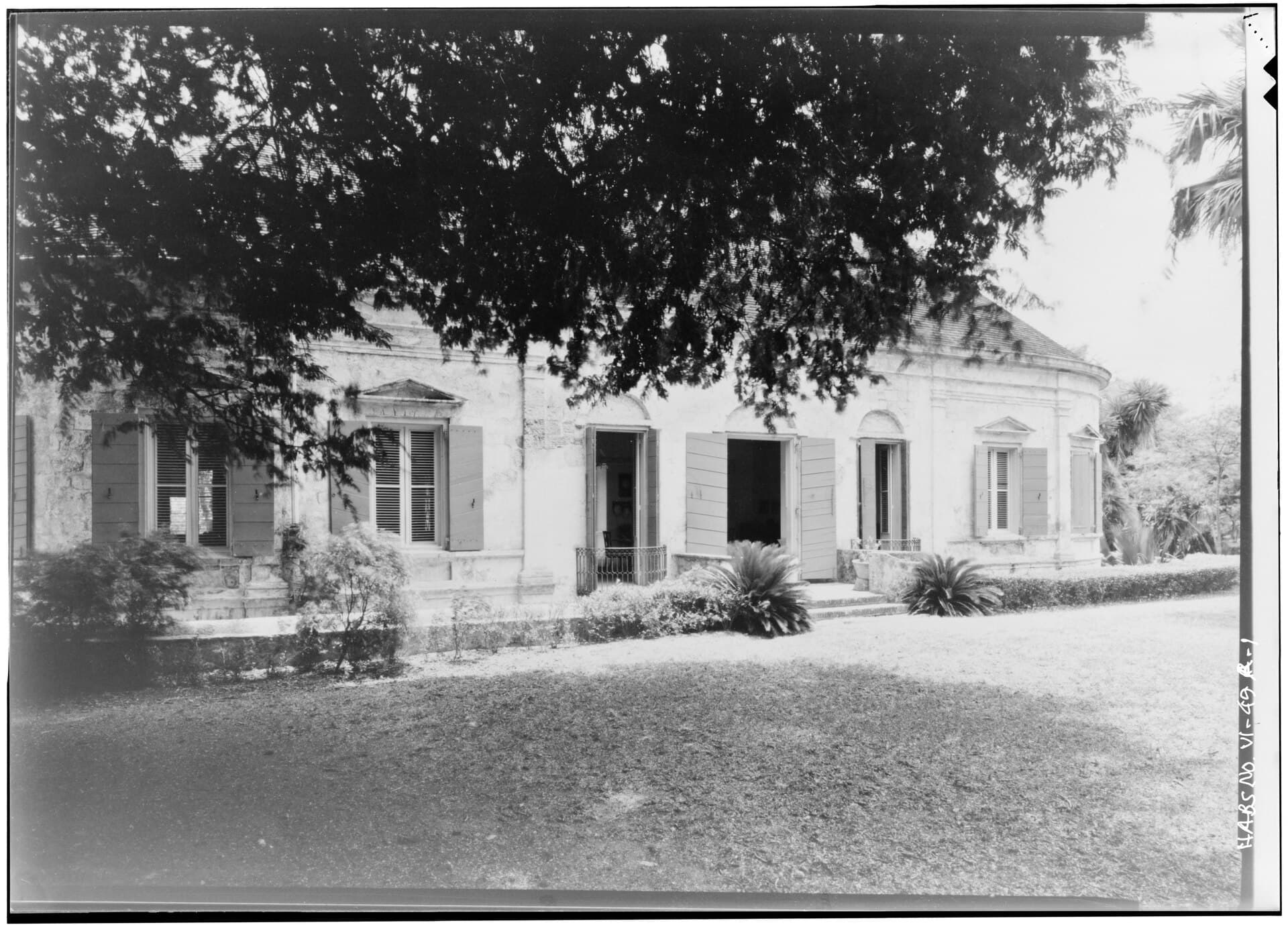 The neoclassical Great House at Estate Whim Museum on St. Croix, in an archival survey photograph.