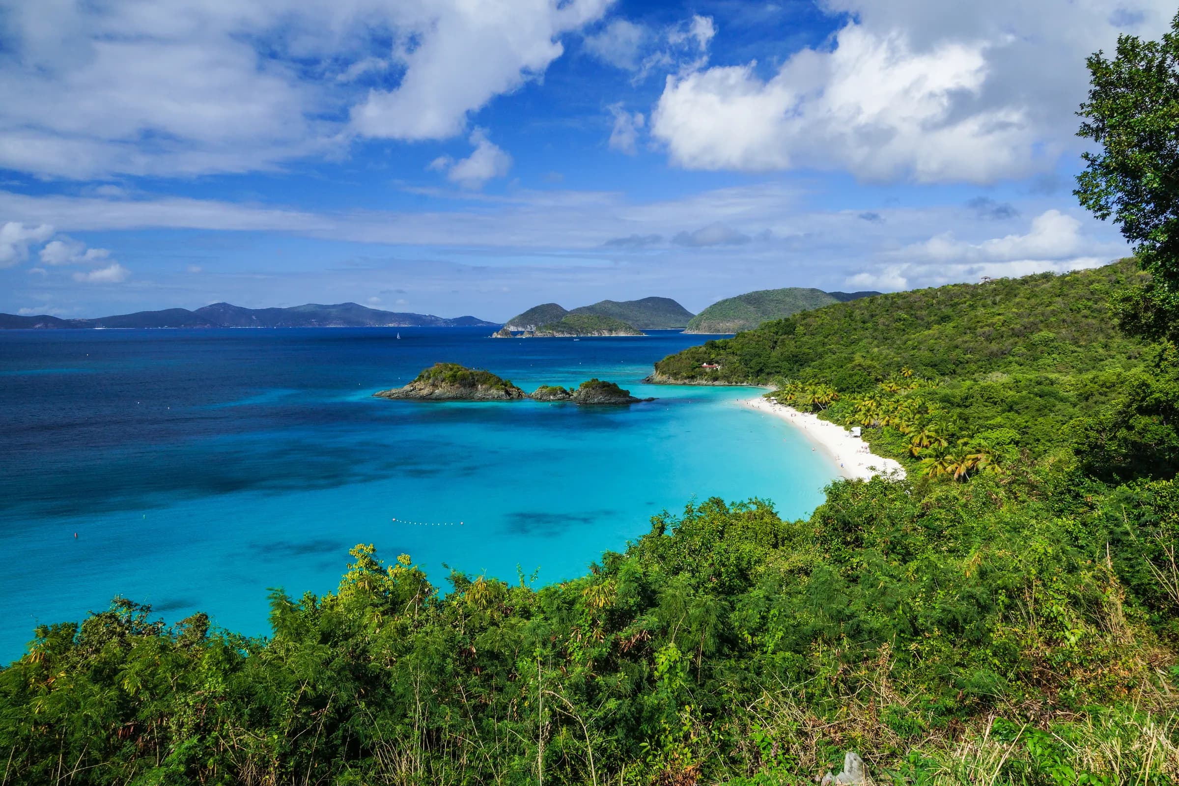 Trunk Bay and its offshore cays seen from the roadside overlook in Virgin Islands National Park on St. John