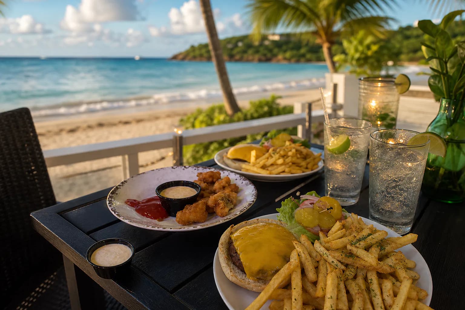 Representative USVI indulgent dining image for Beach Side Cafe at Sand Castle on the Beach; not a photograph of this listing and may depict another island.